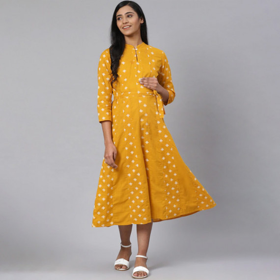 http://13.232.51.72/products/women-mustard-yellow-off-white-printed-pure-cotton-maternity-a-line-dress