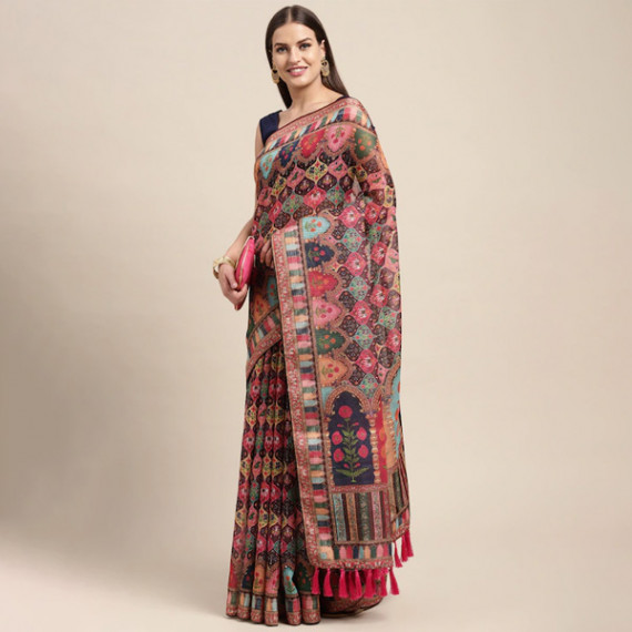 http://13.232.51.72/products/peach-coloured-multicoloured-kalamkari-sequinned-linen-blend-block-print-saree